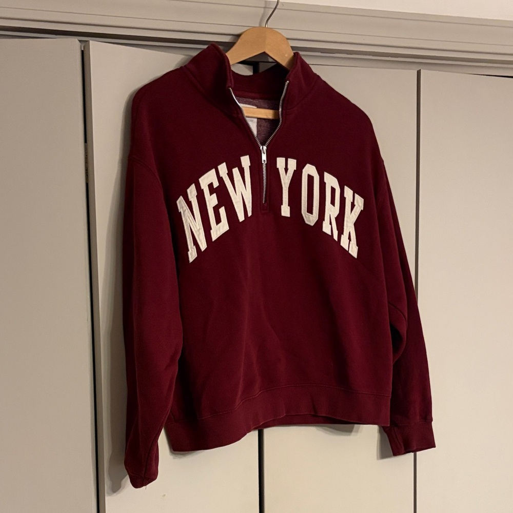 Lazy Sunday Maroon New York Quarter Zip Sweat Shirt